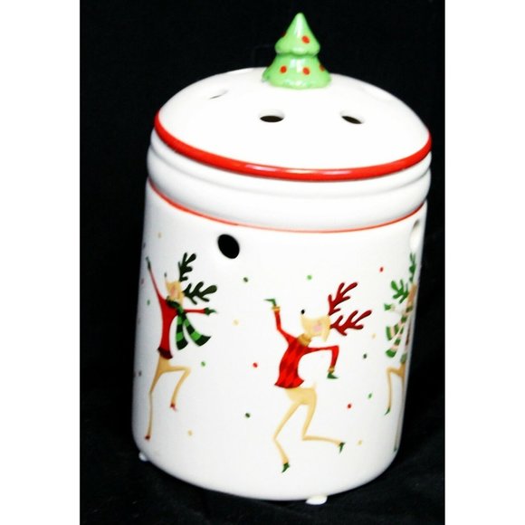 Yankee Candle Christmas Tart Warmer w/ Lid Dancing Sweater Wearing Reindeer - Picture 1 of 10